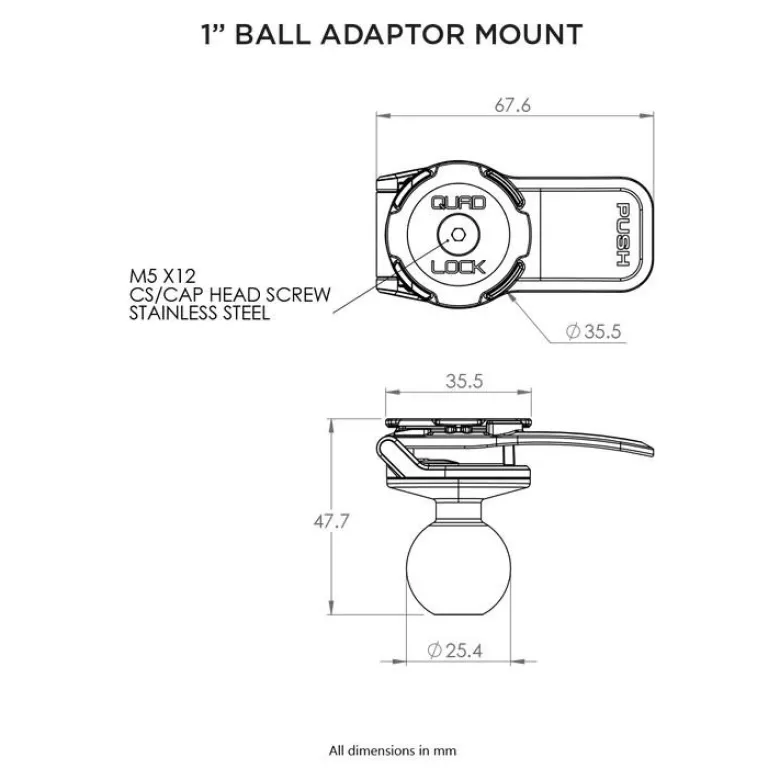 Adapter QUAD LOCK z kulką mocującą 1'' (V2) czarny
