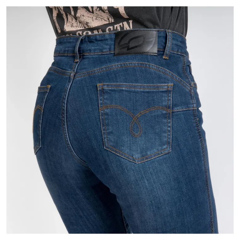 Jeansy motocyklowe damskie OZONE STRIKER LADY SLIM FIT WASHED BLUE niebieski