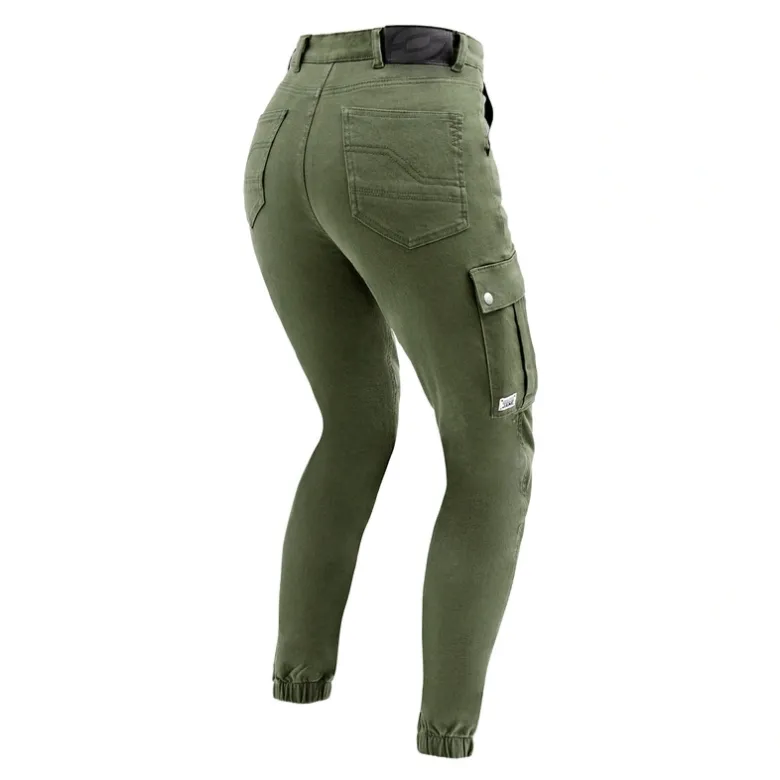 Jeansy motocyklowe damskie OZONE JANE LADY JOGGER FIT OLIVE zielony