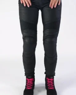 Jeansy motocyklowe damskie OZONE ROXY LADY WAXED BLACK czarny