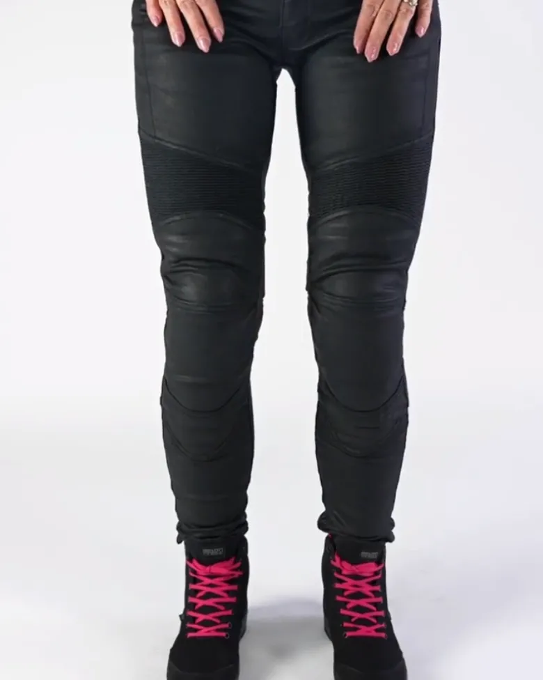 Jeansy motocyklowe damskie OZONE ROXY LADY WAXED BLACK czarny