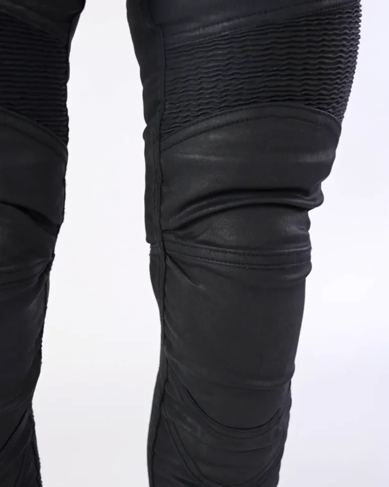 Jeansy motocyklowe damskie OZONE ROXY LADY WAXED BLACK czarny