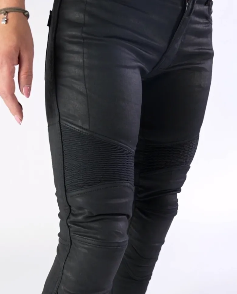 Jeansy motocyklowe damskie OZONE ROXY LADY WAXED BLACK czarny