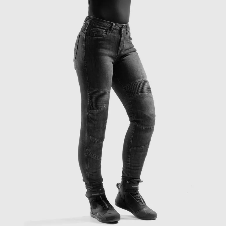 Jeansy motocyklowe damskie REBELHORN AGNESS 2 MONOLAYER WASHED BLACK czarny