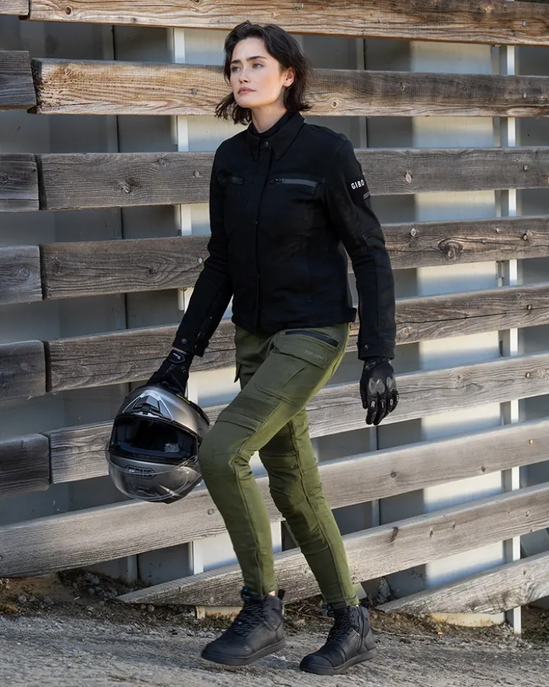 Jeansy motocyklowe damskie SHIMA GIRO 3.0 LADY KHAKI zielony