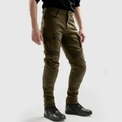 Jeansy motocyklowe OZONE FASTER TAPERED FIT OLIVE zielony