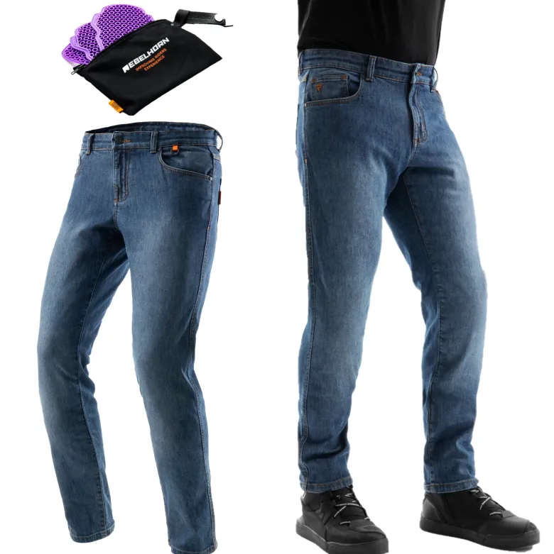 Jeansy motocyklowe REBELHORN BRONCO MONOLAYER WASHED BLUE niebieski