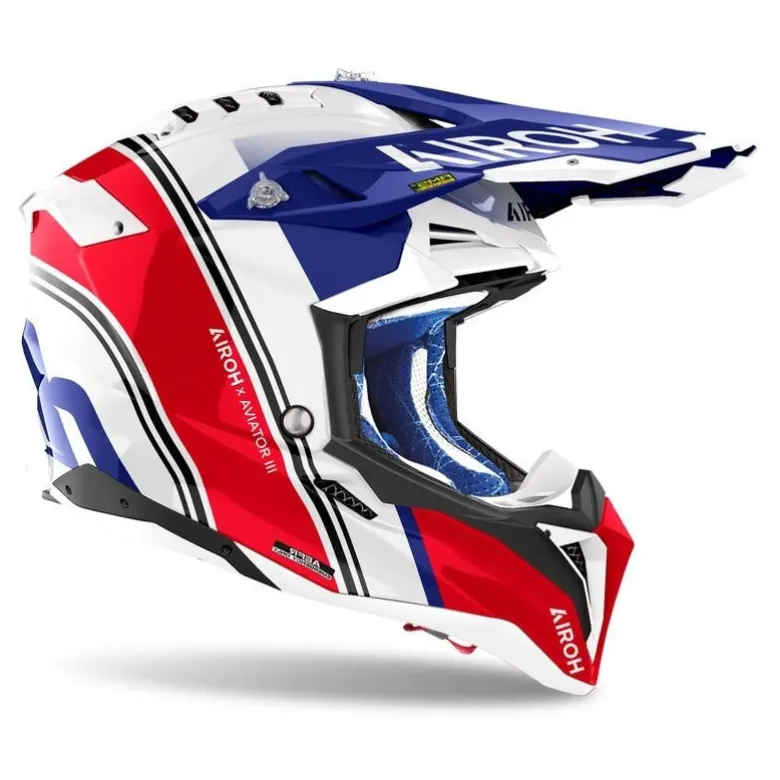Kask cross AIROH AVIATOR 3 HIMA RED GLOSS czerwony niebieski biały