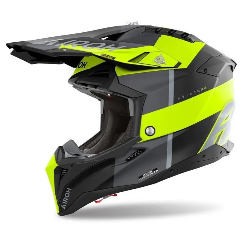 Kask cross AIROH AVIATOR 3 MONARCH YELLOW MATT żółty fluo szary