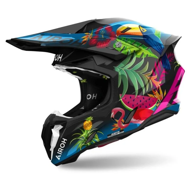 Kask cross AIROH TWIST 3 AMAZONIA GLOSS czarny niebieski zielony różowy