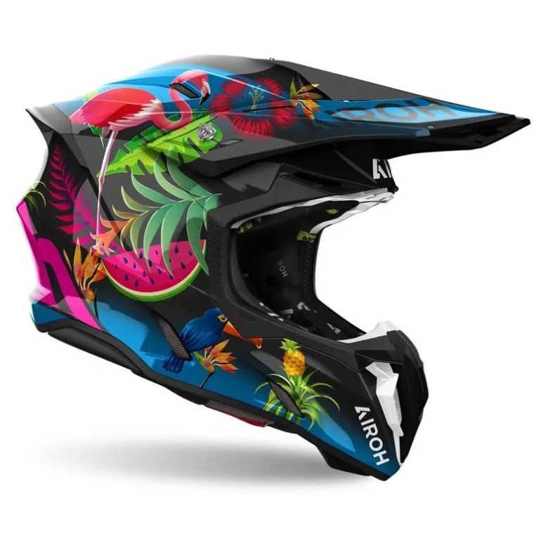 Kask cross AIROH TWIST 3 AMAZONIA GLOSS czarny niebieski zielony różowy