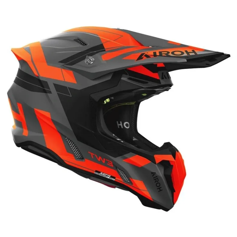 Kask cross AIROH TWIST 3 DYNASTY ORANGE MATT czarny szary pomarańczowy fluo