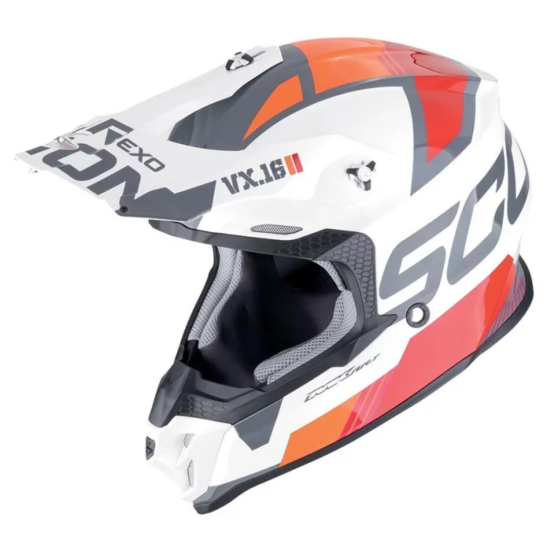 Kask cross SCORPION VX-16 EVO AIR ANALOG WHITE/ORANGE biały pomarańczowy