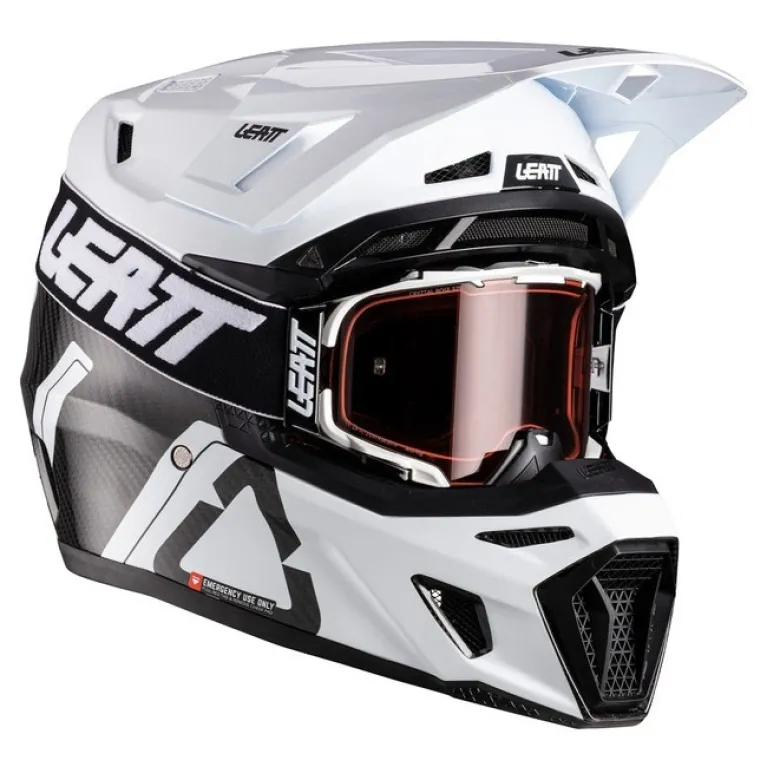 Kask cross z goglami LEATT KIT MOTO 9.5 CARBON WHITE biały