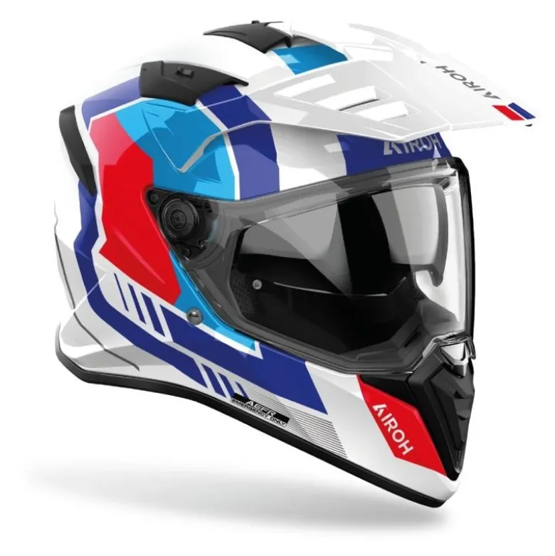 Kask integralny AIROH BANDIT HORN WHITE GLOSS biały niebieski czerwony