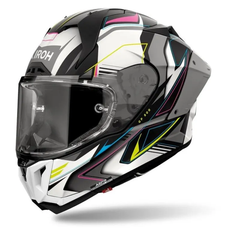 Kask integralny AIROH GP800 MUST MULTICOLOR MATT biały szary żółty fluo różowy niebieski czarny