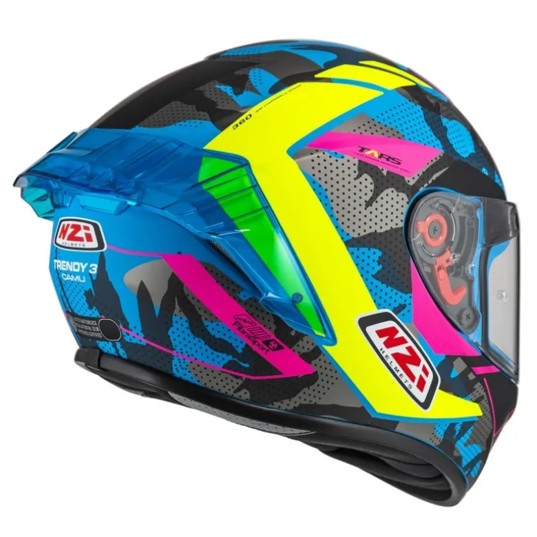 Kask integralny NZI TRENDY CAMU BLUE NEON PINK BLUE S MATT niebieski różowy
