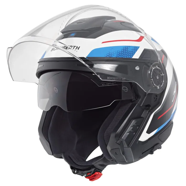 Kask otwarty SCHUBERTH J2 ECE SIGMA BLUE biały niebieski czerwony czarny
