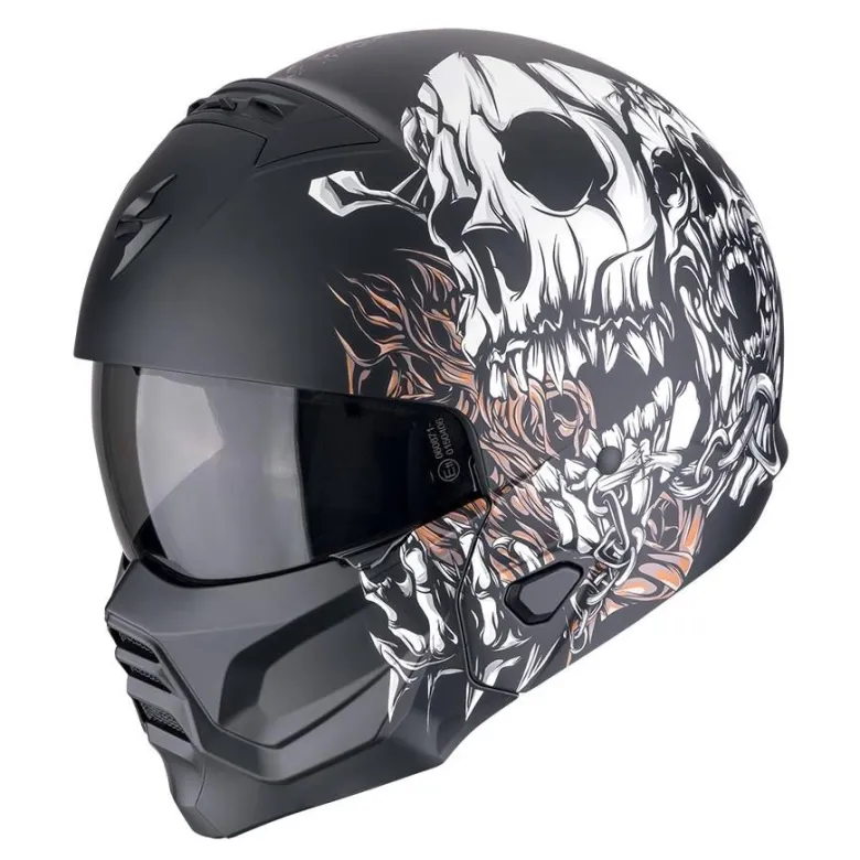 Kask otwarty z wpinaną szczęką SCORPION EXO-COMBAT II GENESIS BLACK/WHITE/GOLD czarny biały złoty