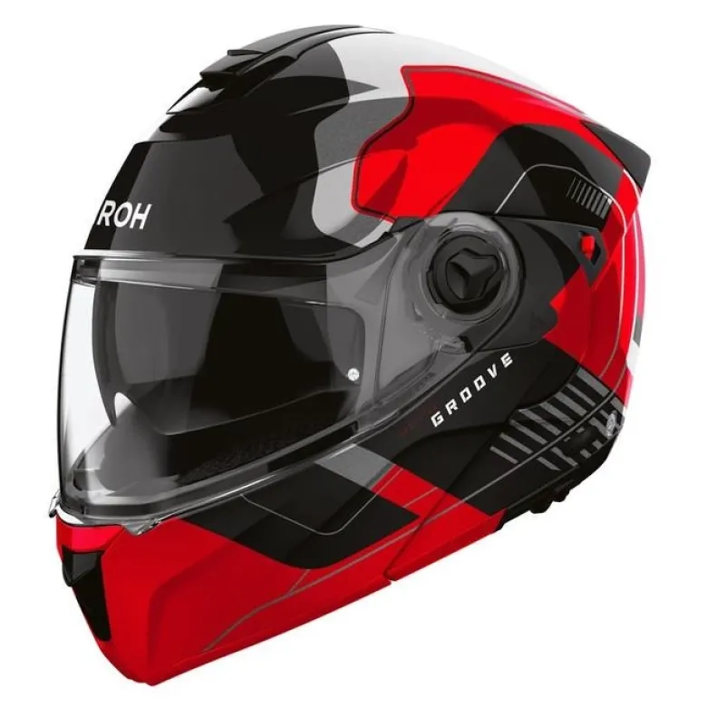 Kask szczękowy AIROH SPECKTRE GROOVE RED GLOSS czerwony szary czarny