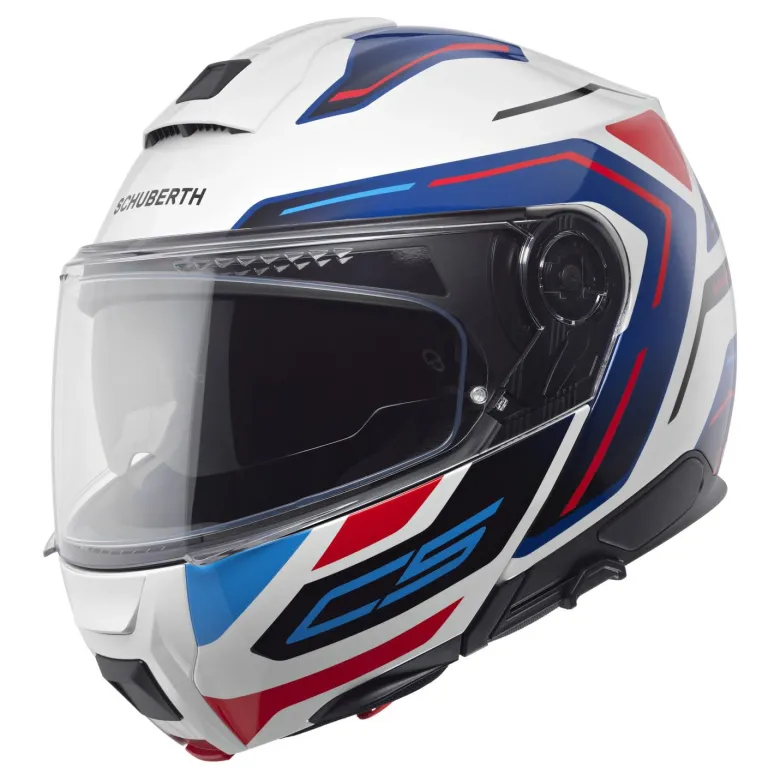 Kask szczękowy SCHUBERTH C5 ECE OMEGA WHITE niebieski biały czerwony czarny