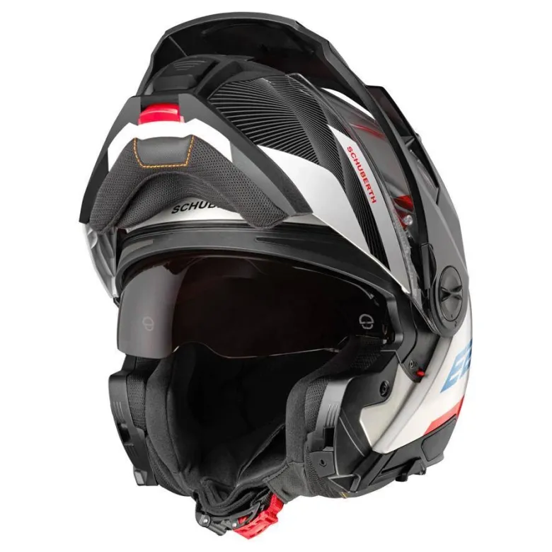 Kask szczękowy SCHUBERTH E2 ECE DEFENDER WHITE biały czerwony niebieski czarny