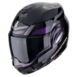 Kask szczękowy SCORPION EXO-TECH EVO CONQUER BLACK/CHAMELEON czarny fioletowy