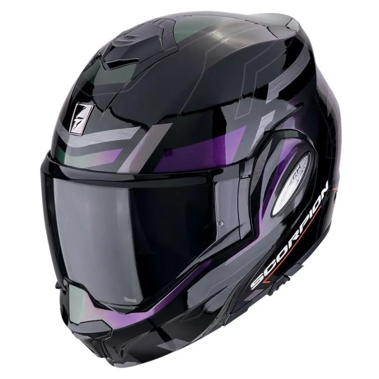 Kask szczękowy SCORPION EXO-TECH EVO CONQUER BLACK/CHAMELEON czarny fioletowy