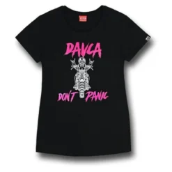 Koszulka T-shirt damska DAVCA DON'T PANIC czarny biały różowy