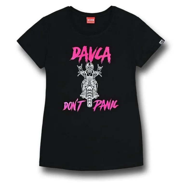 Koszulka T-shirt damska DAVCA DON'T PANIC czarny biały różowy