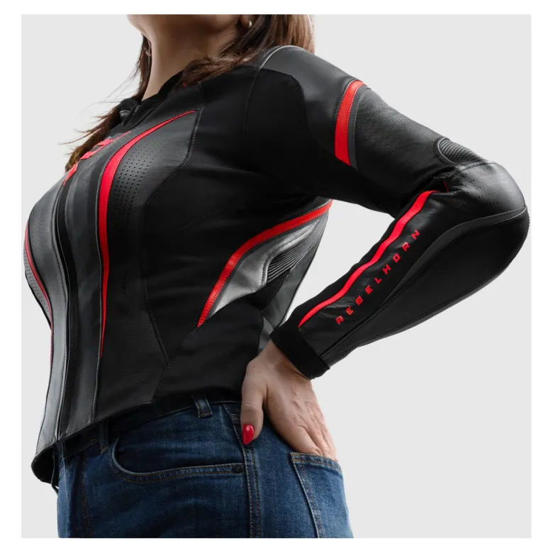 Kurtka skórzana damska REBELHORN DIVA ST BLACK/RED/WHITE czarny czerwony biały