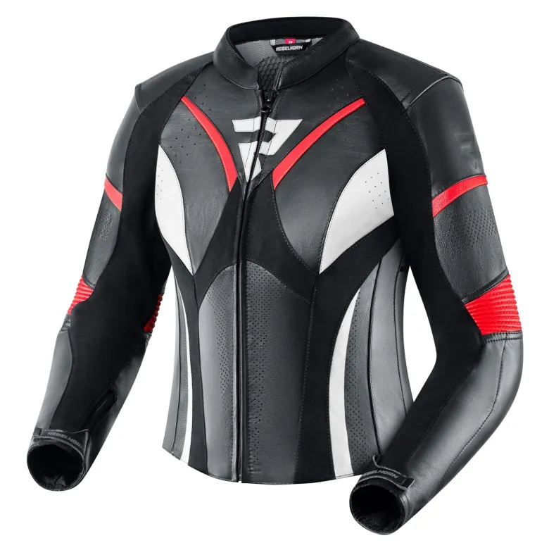 Kurtka skórzana damska REBELHORN REBEL LADY BLACK/FLO RED/WHITE biały czerwony fluo czarny