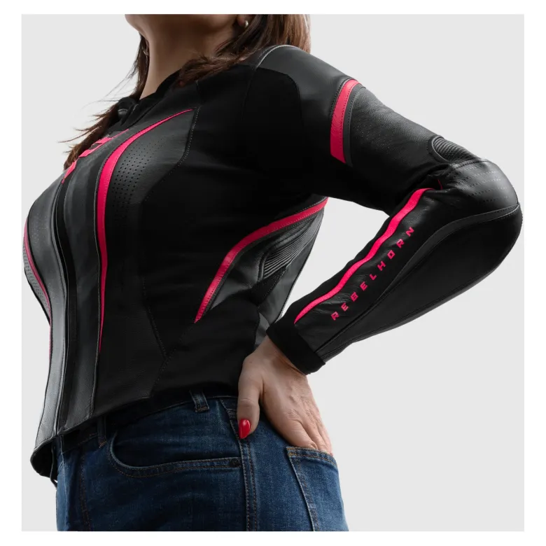 Kurtka skórzana damska REBELHORN DIVA ST BLACK/PINK czarny różowy