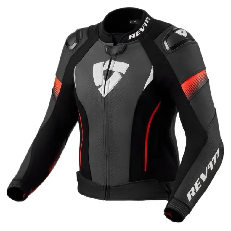 Kurtka skórzana damska REVIT XENA 4 PRO LADY BLACK/NEON RED czarny czerwony fluo