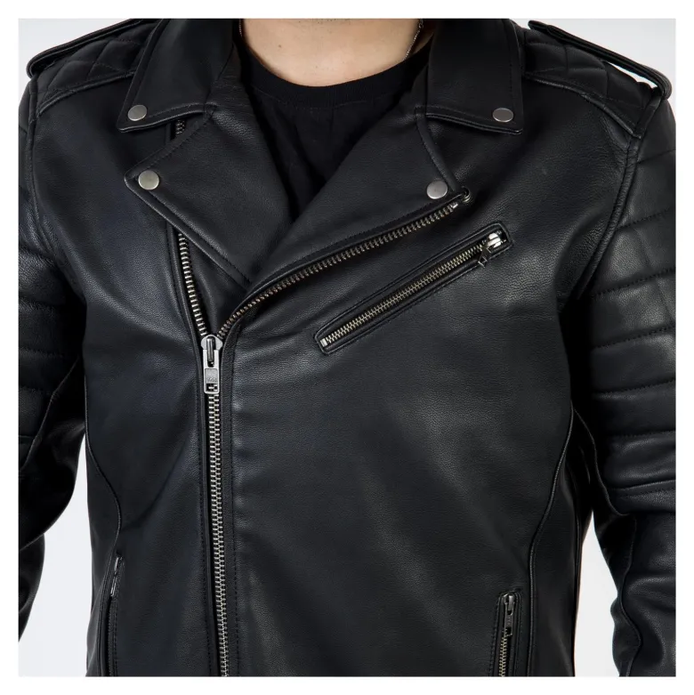 Kurtka skórzana ramoneska OZONE RAMONES MODERN MATT BLACK czarny