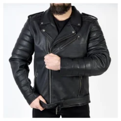Kurtka skórzana ramoneska OZONE RAMONES MODERN MATT BLACK czarny
