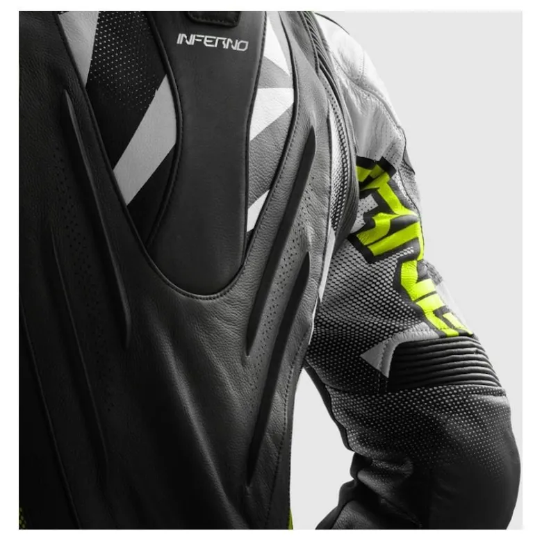 Kurtka skórzana REBELHORN INFERNO BLACK/WHITE/FLUO YELLOW czarny biały