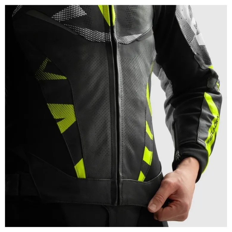 Kurtka skórzana REBELHORN INFERNO BLACK/WHITE/FLUO YELLOW czarny biały