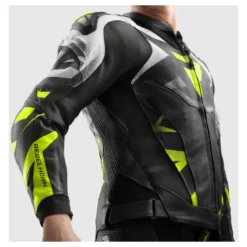 Kurtka skórzana REBELHORN INFERNO BLACK/WHITE/FLUO YELLOW czarny biały