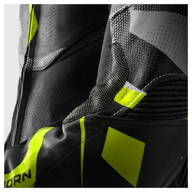Kurtka skórzana REBELHORN INFERNO BLACK/WHITE/FLUO YELLOW czarny biały