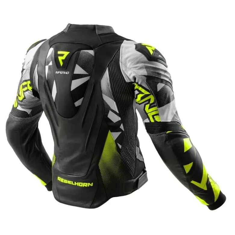 Kurtka skórzana REBELHORN INFERNO BLACK/WHITE/FLUO YELLOW czarny biały