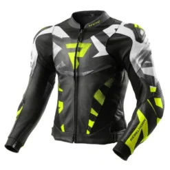 Kurtka skórzana REBELHORN INFERNO BLACK/WHITE/FLUO YELLOW czarny biały
