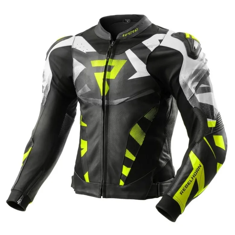 Kurtka skórzana REBELHORN INFERNO BLACK/WHITE/FLUO YELLOW czarny biały