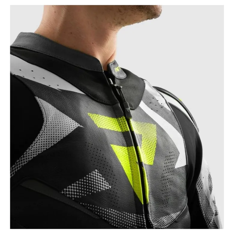 Kurtka skórzana REBELHORN INFERNO BLACK/WHITE/FLUO YELLOW czarny biały