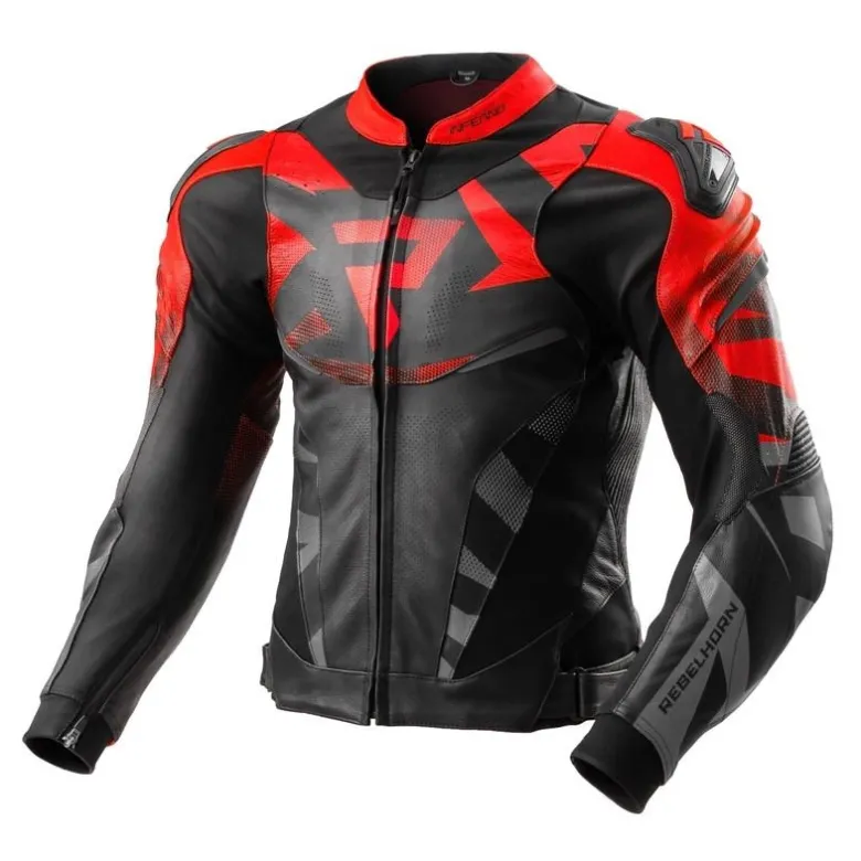 Kurtka skórzana REBELHORN INFERNO BLACK/FLUO RED czarny czerwony fluo