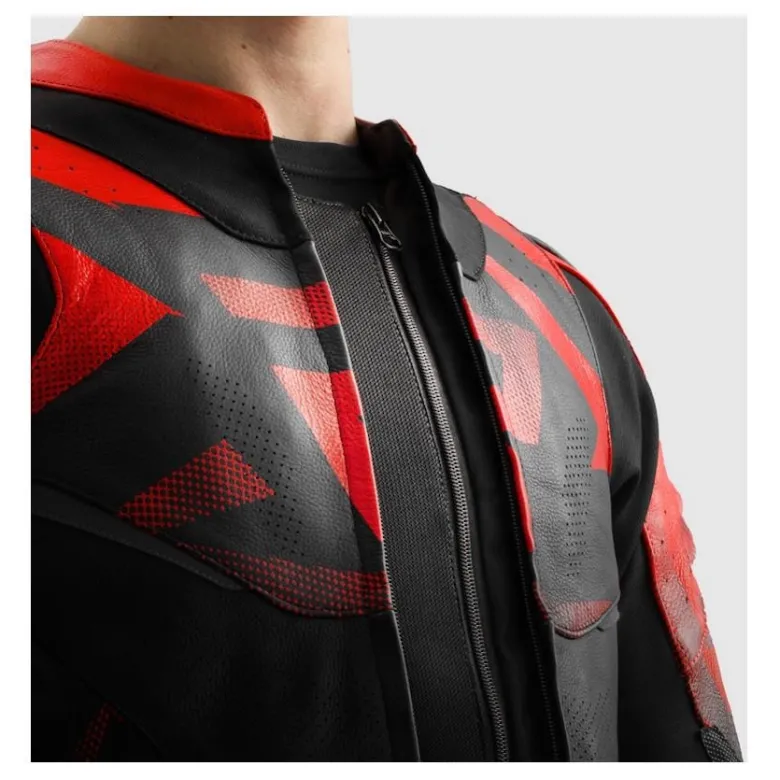 Kurtka skórzana REBELHORN INFERNO BLACK/FLUO RED czarny czerwony fluo