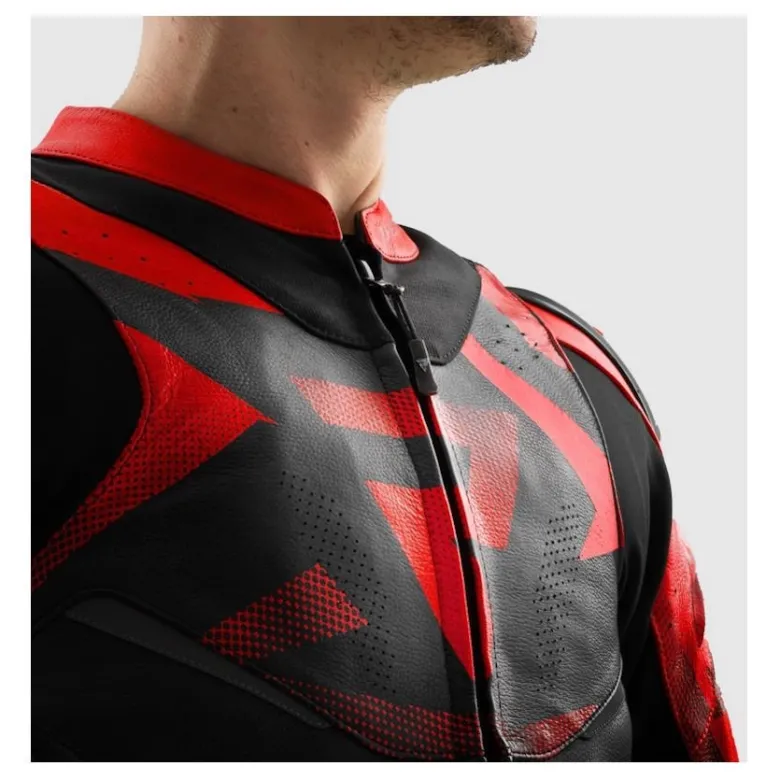 Kurtka skórzana REBELHORN INFERNO BLACK/FLUO RED czarny czerwony fluo