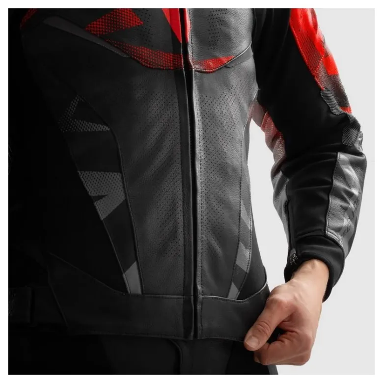 Kurtka skórzana REBELHORN INFERNO BLACK/FLUO RED czarny czerwony fluo