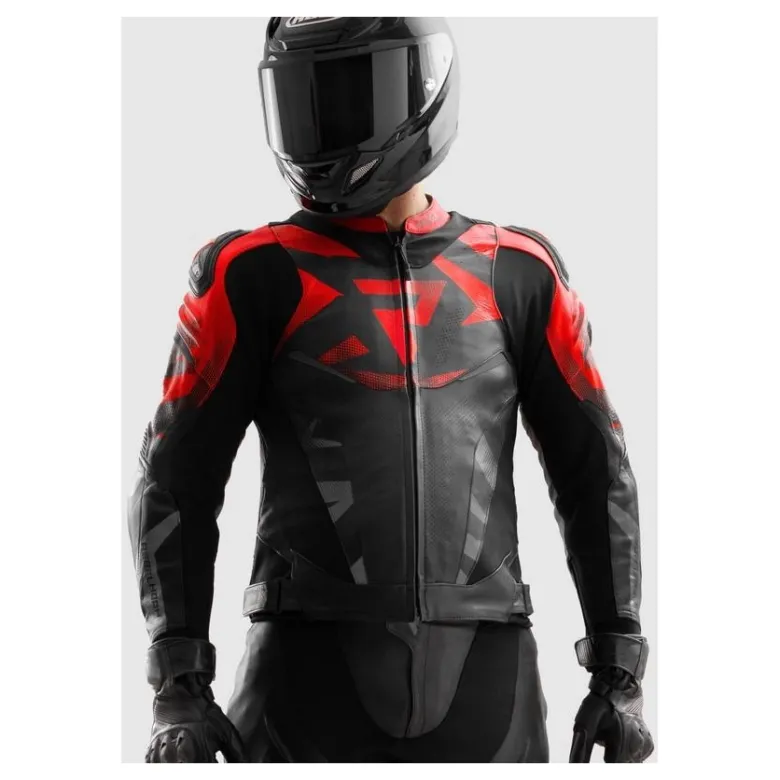 Kurtka skórzana REBELHORN INFERNO BLACK/FLUO RED czarny czerwony fluo