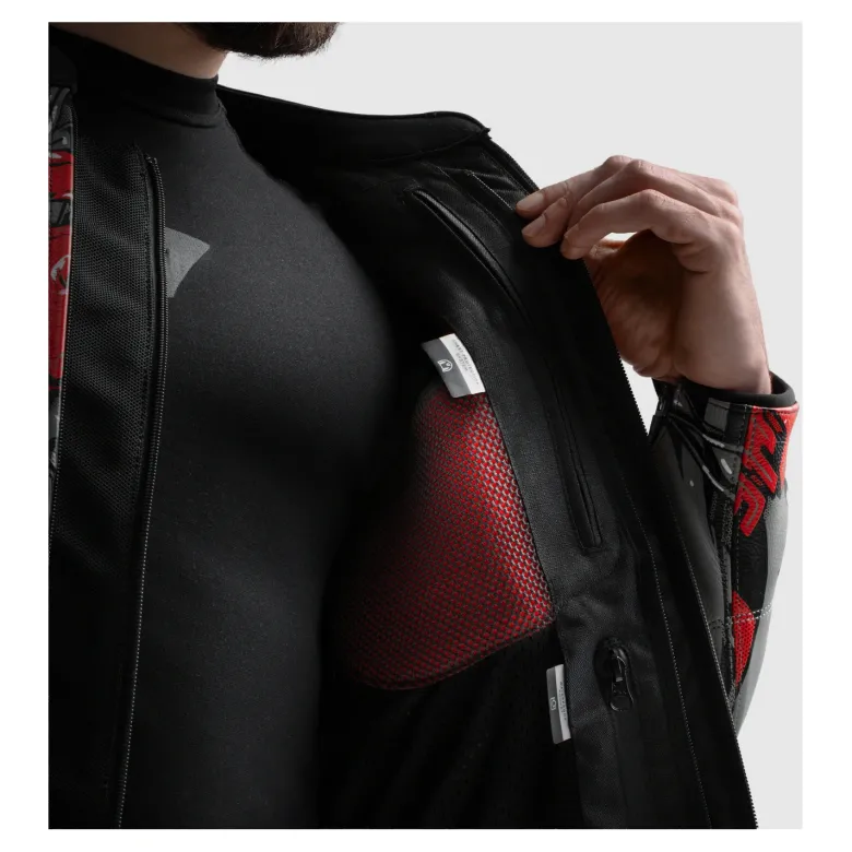 Kurtka skórzana REBELHORN VANDAL 2 Cruze BLACK/DARK GREY/RED czarny szary czerwony